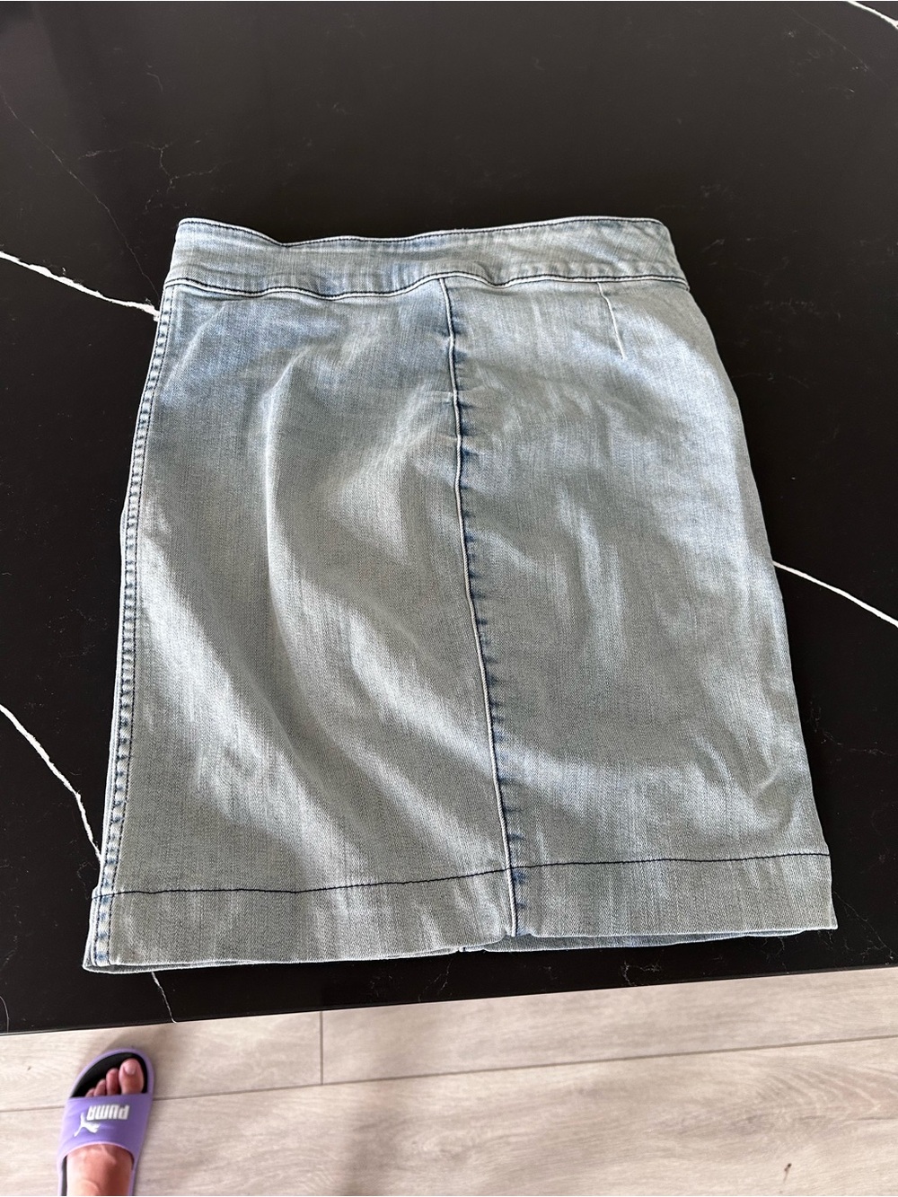 Aritzia The Castings Light Wash Denim Pencil Skirt Blue Midi Jean Skirt Minimal